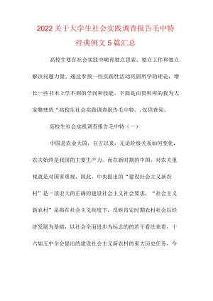 2022关于大学生社会实践调查报告毛中特经典例文5篇汇总.docx