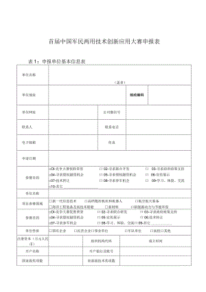 首届中国军民两用技术创新应用大赛申报表.docx