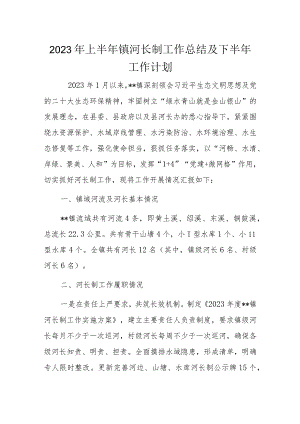 2023年上半年镇河长制工作总结及下半年工作计划.docx