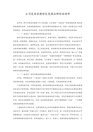 （2篇）公司党委创建特色党建品牌经验材料+公司党委创建党建品牌工作报告范文.docx