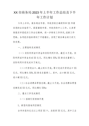 xx市商务局2023年上半年工作总结及下半年工作计划.docx