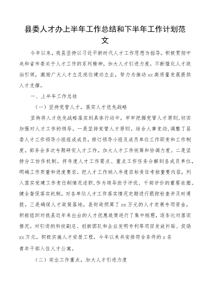 县委人才办上半年工作总结和下半年计划汇报报告.docx