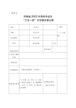 河南省2023年高校毕业生三支一扶计划报名登记表.docx
