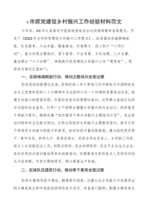 市抓党建促乡村振兴工作经验材料引领总结汇报报告.docx