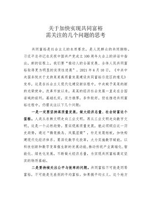 关于加快实现共同富裕需关注的几个问题的思考.docx