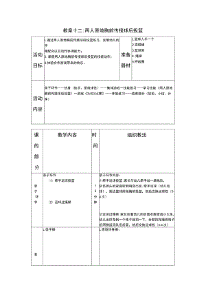 少儿篮球中级班两人原地胸前传接球后投篮教案.docx
