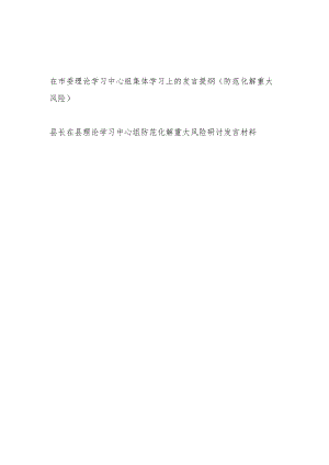 2023年在市县理论学习中心组防范化解重大风险研讨发言提纲材料2篇.docx