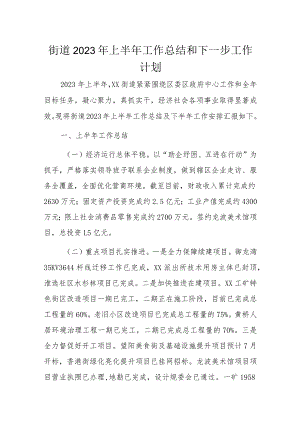街道2023年上半年工作总结和下一步工作计划.docx