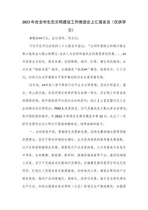 2023年在全市生态文明建设工作推进会上汇报发言.docx