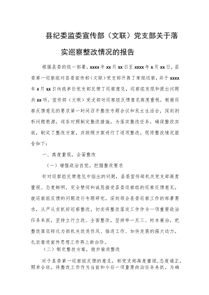 县纪委监委宣传部（文联）党支部关于落实巡察整改情况的报告.docx