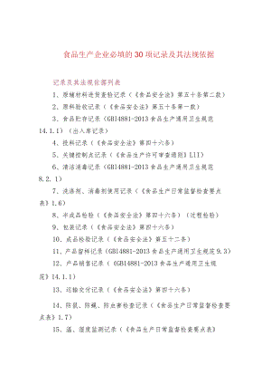 食品生产企业必填的30项记录及其法规依据.docx