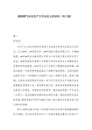 城镇燃气安全生产工作会议上的讲话(共二篇).docx