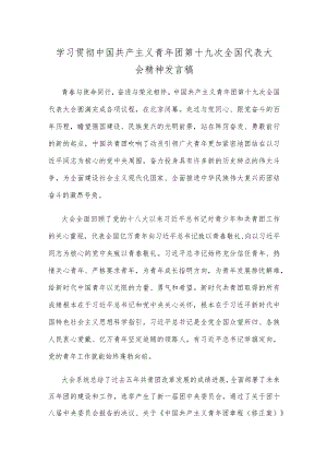 学习贯彻中国共产主义青年团第十九次全国代表大会精神发言稿.docx