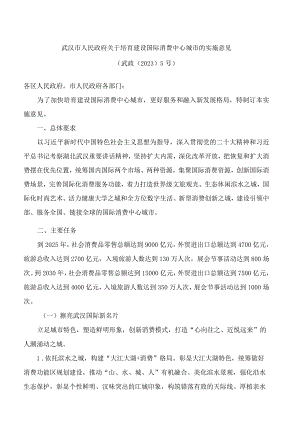武汉市人民政府关于培育建设国际消费中心城市的实施意见.docx