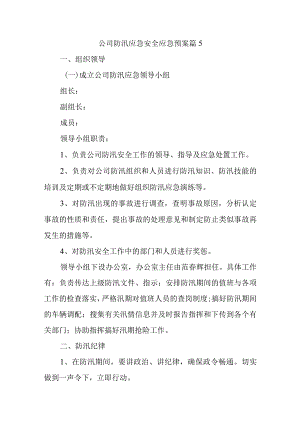 公司防汛应急安全应急预案 篇5.docx