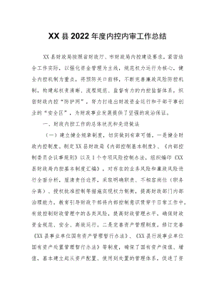 XX县2022年度内控内审工作总结.docx