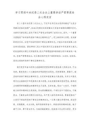 学习贯彻中央纪委二次全会上重要讲话严管厚爱结合心得发言.docx
