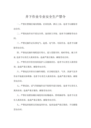 井下作业专业安全生产禁令模板范本.docx