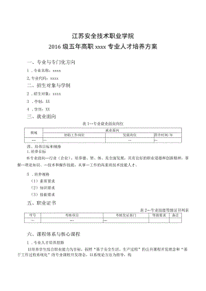 江苏安全技术职业学院2016级五年高职xxxx专业人才培养方案.docx