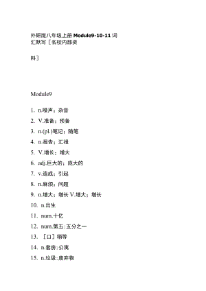 外研版八年级上册Module 9-10-11词汇默写全.docx