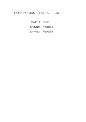梅花介绍(古诗词赏析 -《梅花》王安石 -「宋代」).docx