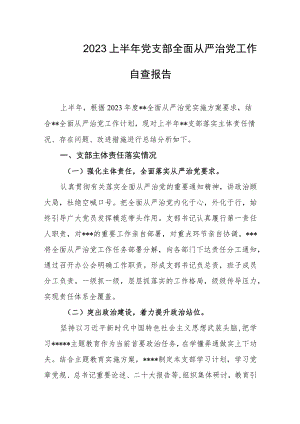 2023上半年党支部全面从严治党工作自查报告.docx