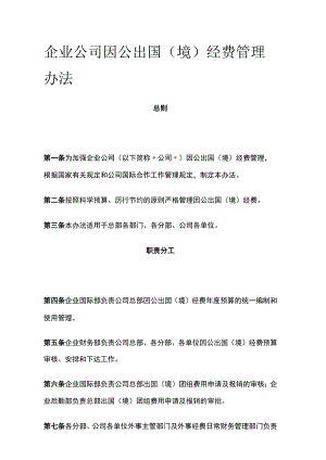 企业公司因公出国（境）经费管理办法全.docx