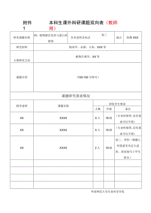 本科生课外科研课题双向表教师用.docx