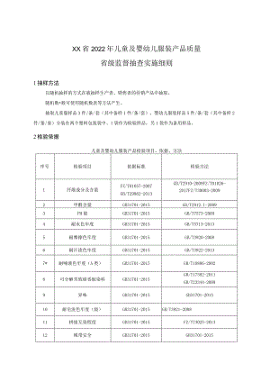 2022年儿童及婴幼儿服装产品质量省级监督抽查实施细则.docx