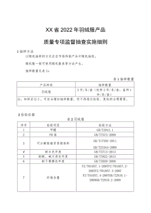 2022年羽绒服产品质量监督抽查实施细则.docx