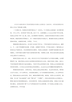 （9篇）2023年学习《中共中央国务院关于促进民营经济发展壮大的意见》+文化传承发展座谈会心得体会.docx
