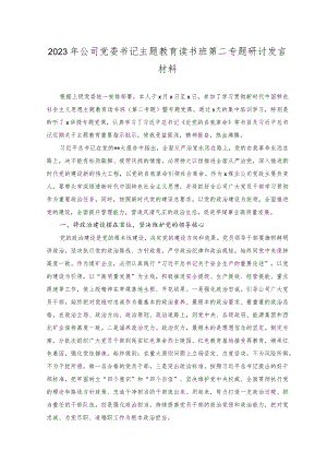 2023年公司党委书记主题教育读书班第二专题研讨发言材料.docx