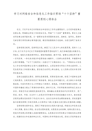 2023年学习对网络安全和信息化工作指示贯彻“十个坚持”重要原则心得体会感悟.docx