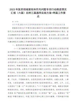2023年医药领域腐败和作风问题专项行动推进情况汇报（六篇）后附三篇通用实施方案+两篇工作要点.docx