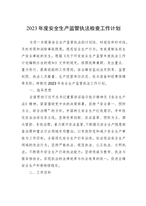 2023年度安全生产监管执法检查工作计划.docx