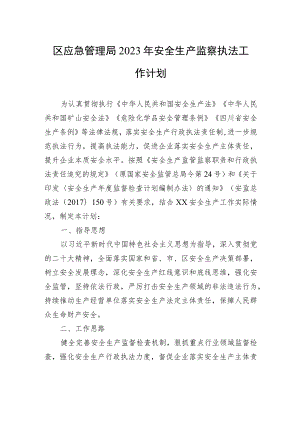 区应急管理局 2023年安全生产监察执法工作计划.docx