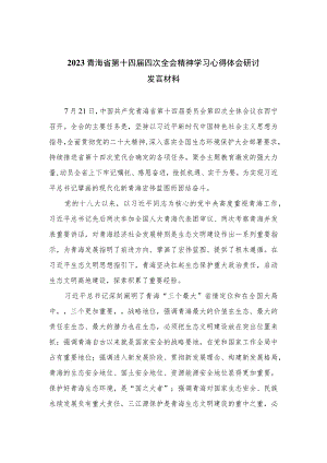 2023青海省第十四届四次全会精神学习心得体会研讨发言材料【六篇精选】供参考.docx