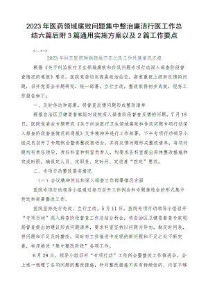 2023年医药领域腐败问题集中整治廉洁行医工作总结六篇后附3篇通用实施方案以及2篇工作要点.docx
