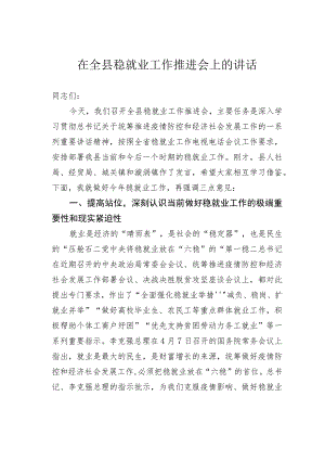 在全县稳就业工作推进会上的讲话.docx