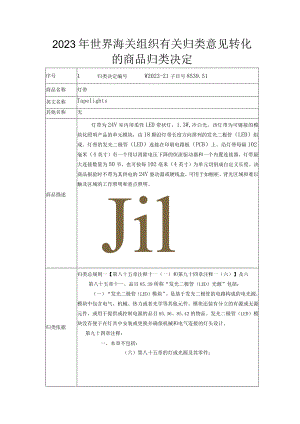 2023年世界海关组织有关归类意见转化的商品归类决定.docx
