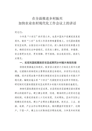 在全面推进乡村振兴加快农业农村现代化工作会议上的讲话.docx