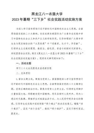 黑龙江八一农垦大学2023年暑期“三下乡”社会实践活动实施方案.docx