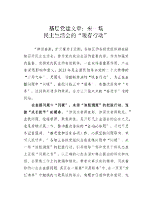 基层党建文章：来一场民主生活会的“暖春行动”.docx