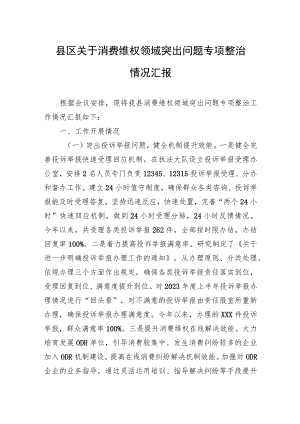 县区关于消费维权领域突出问题专项整治情况汇报.docx