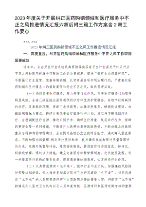 2023年度关于开展纠正医药购销领域和医疗服务中不正之风推进情况汇报六篇后附三篇工作方案含2篇工作要点.docx