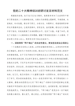 二十大精神培训班研讨发言材料盛会学习心得体会.docx