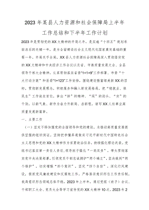 2023年某县人力资源和社会保障局上半年工作总结和下半年工作计划范本.docx