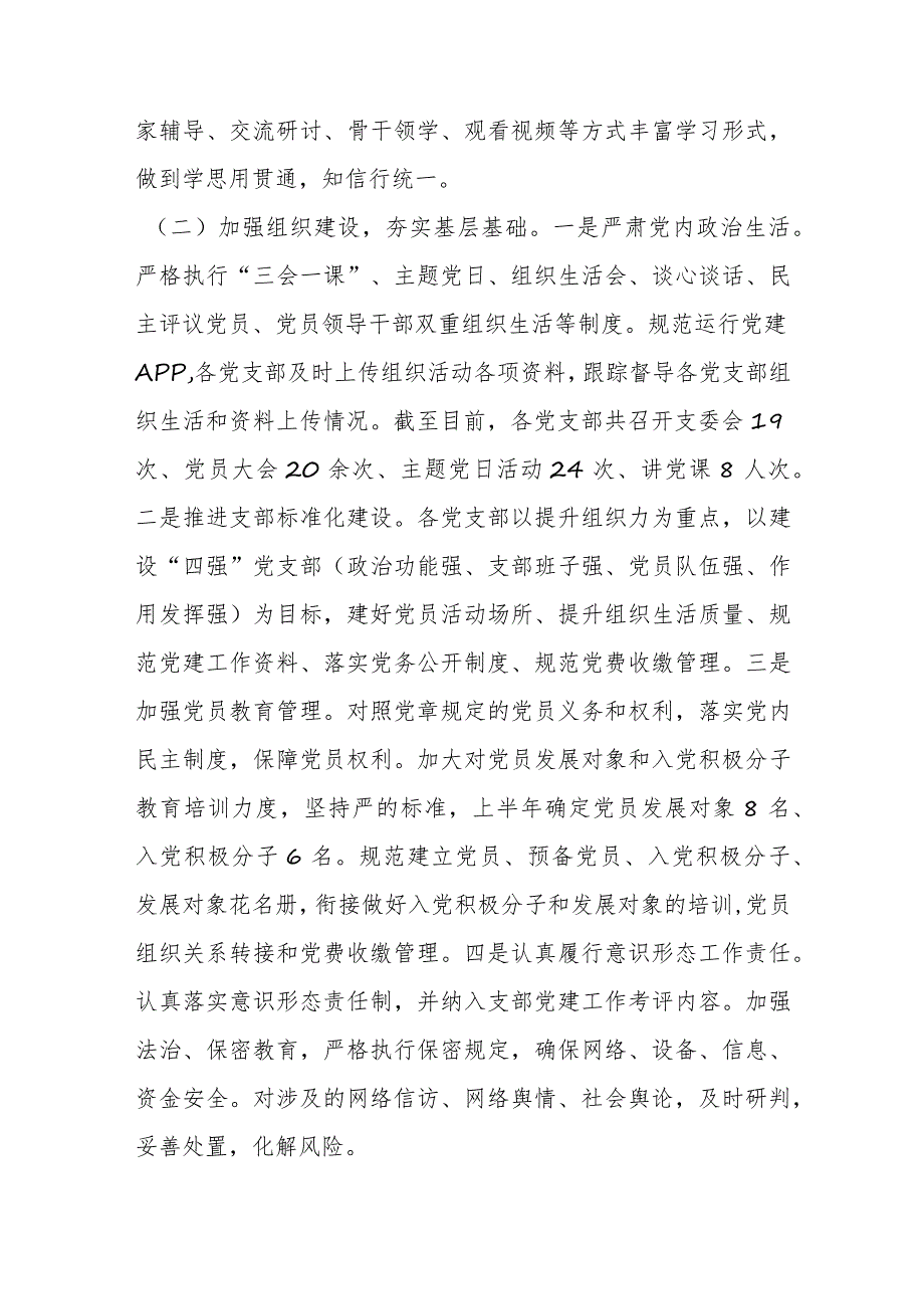 2023年某局上半年党建工作总结及下半年工作计划范文.docx_第2页