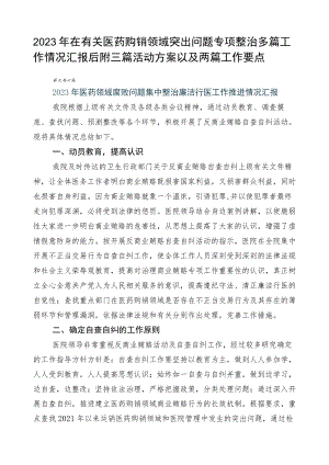 2023年在有关医药购销领域突出问题专项整治多篇工作情况汇报后附三篇活动方案以及两篇工作要点.docx