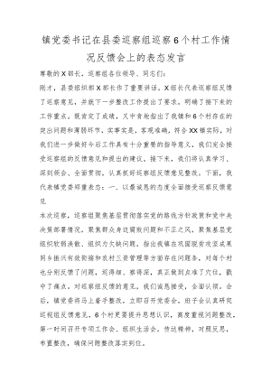 镇党委书记在县委巡察组巡察6个村工作情况反馈会上的表态发言范本.docx